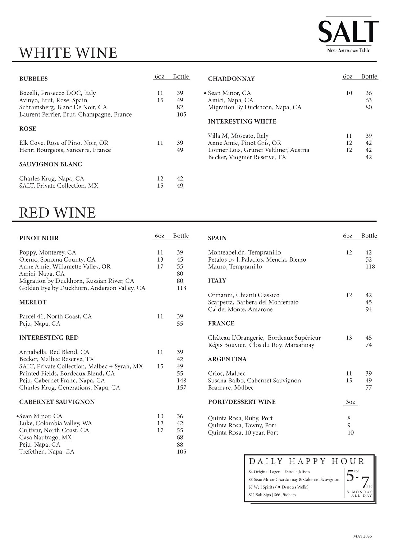 salt wine menu